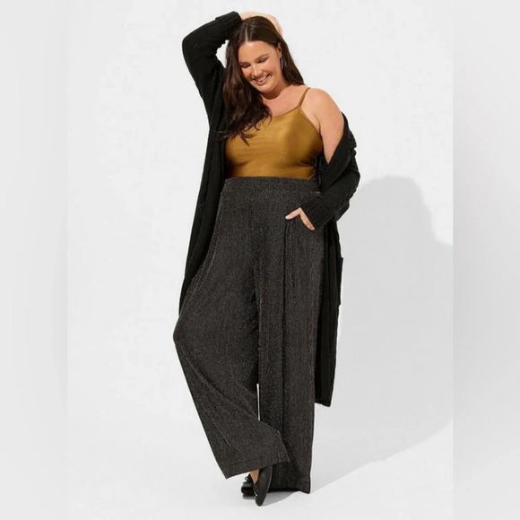 Torrid Pull On Wide Leg Stretch Lurex High-Rise Pant in Glitter Stripe Size 1X - Picture 3 of 16